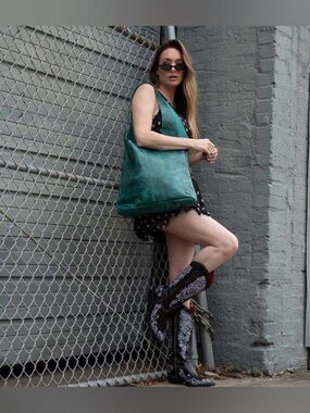 Bed Stu Ariel Max Dark Teal DD Leather Hobo Shoulder Bag NWT